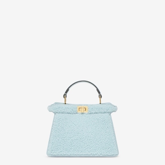 FENDI Peekaboo Mutton Fur + Lamb Leather Blue Powder Sugar + Soft Gold Mini NWT! - Picture 2 of 9